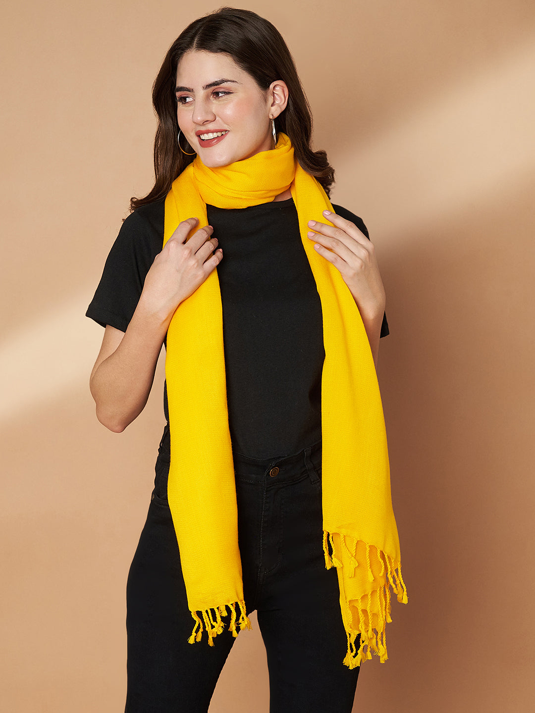 Plain Yellow Woolen Stole for Women | Yellow