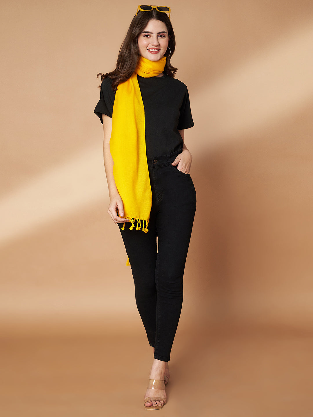 Plain Yellow Woolen Stole for Women | Yellow