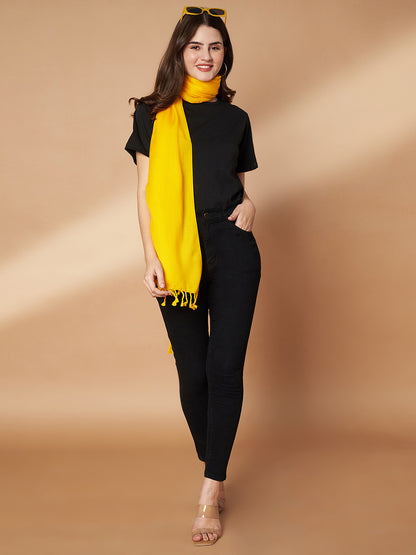 Plain Yellow Woolen Stole for Women | Yellow