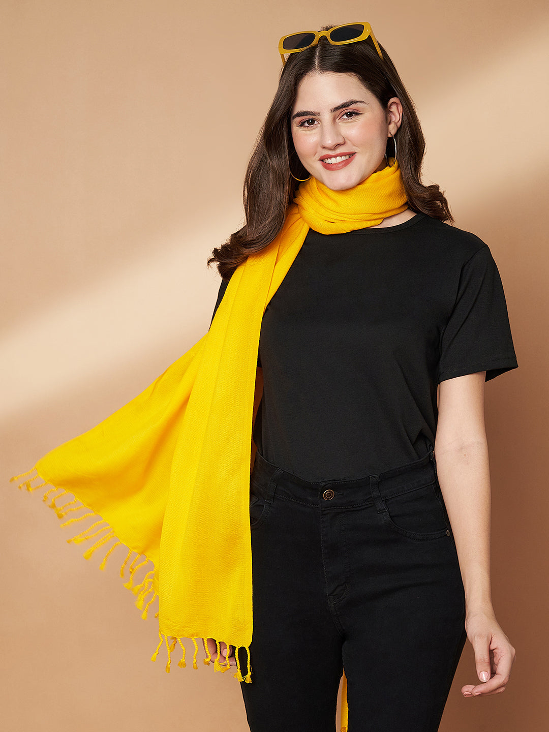 Plain Yellow Woolen Stole for Women | Yellow