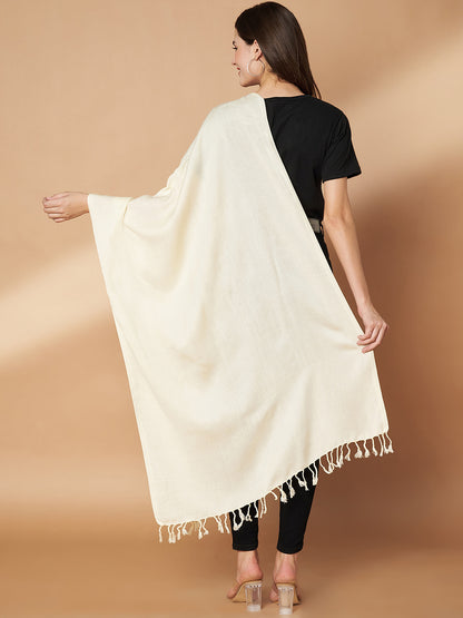 Plain White Woolen Stole for Women | White