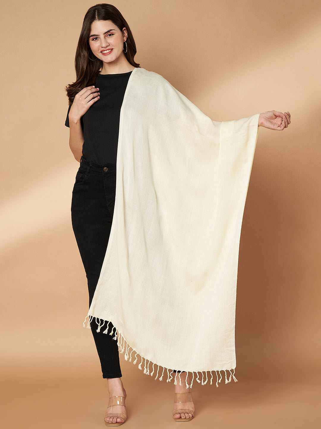 Plain White Woolen Stole for Women | White