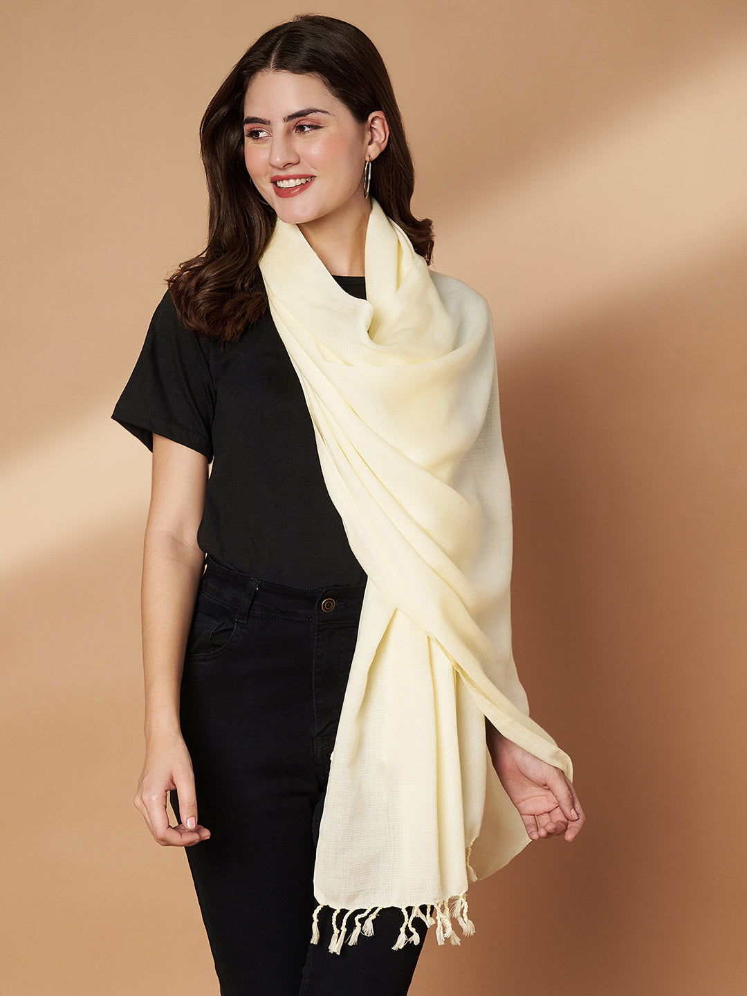 Plain White Woolen Stole for Women | White