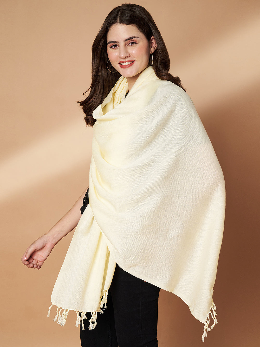 Plain White Woolen Stole for Women | White