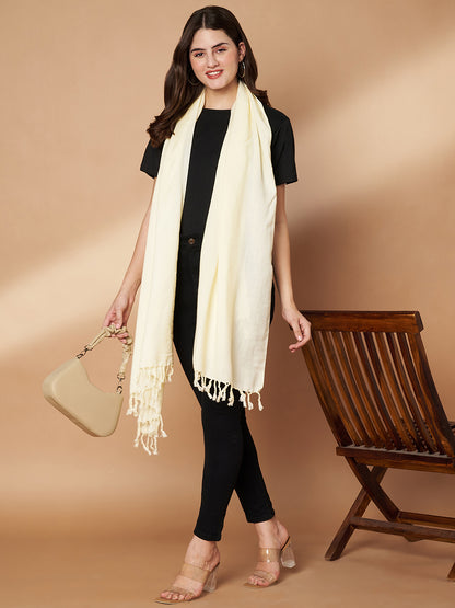 Plain White Woolen Stole for Women | White