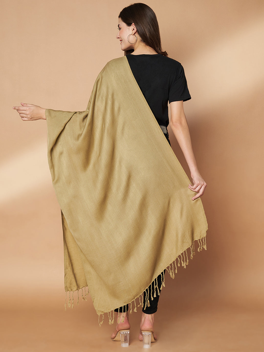 Plain Beige Woolen Stole for Women | Beige
