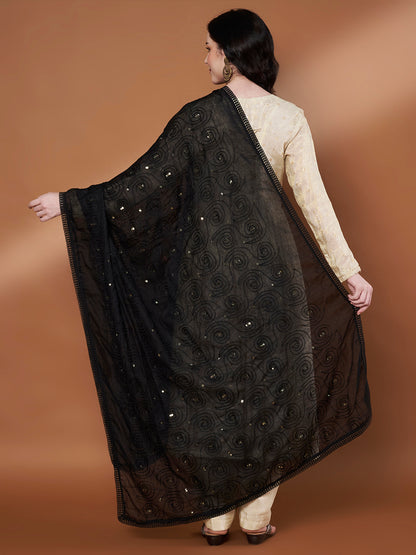 Pure Cotton Sequin Self Work Dupatta for Women | Black