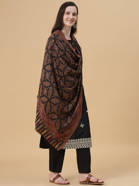 Kani Weave Woven Shawl for Women in Paisley Design | Black