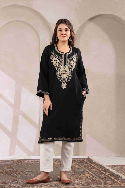Kashmiri Pheran with Zari Embroidery | Black