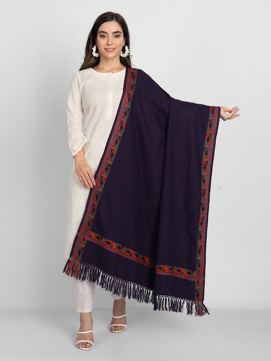 Kullu Himalayan Striped Border Shawl for Women | Blue