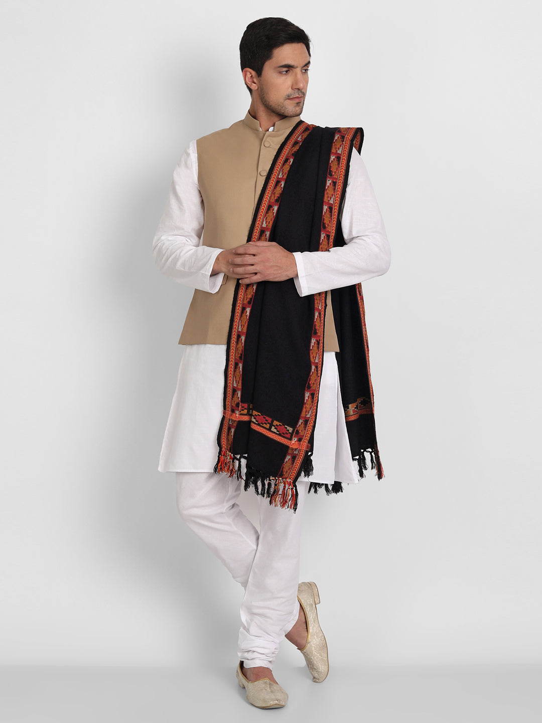 Men's Traditional Kullu Woven Stole | Black