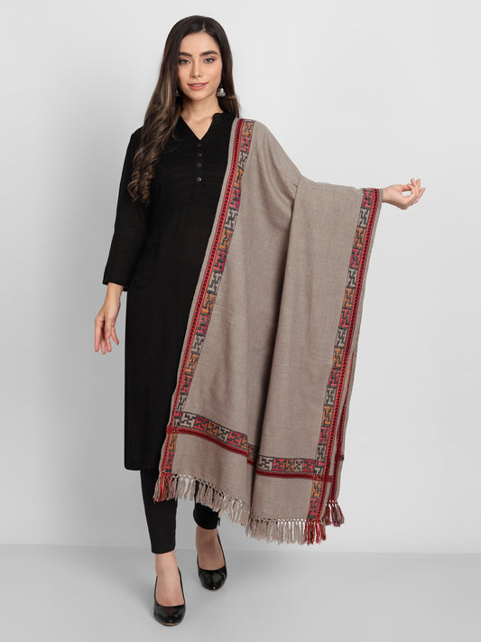 Kullu Himalayan Striped Border Shawl for Women | Brown