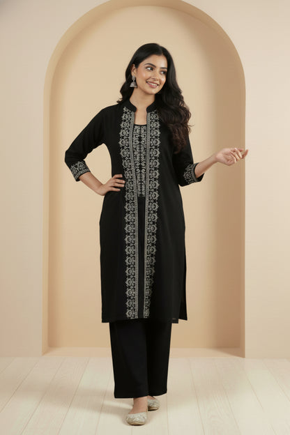 Three-Piece Woolen Knitted Coord Set | Black