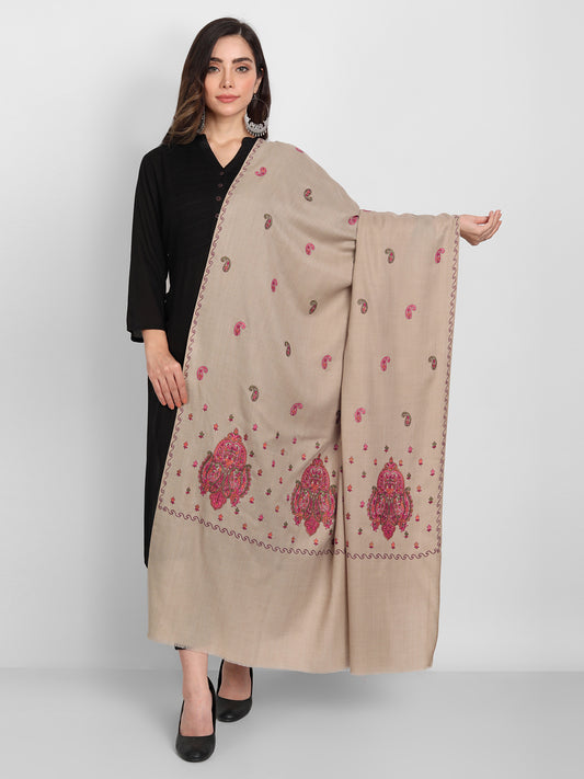 Fine Embroidery Paper Mache Kashmiri Wool Shawl | Brown