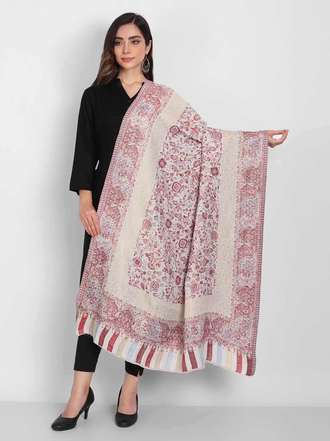Kani Woven Shawl for Women in Zari Pattern | White