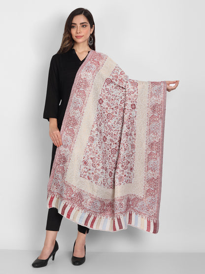Kani Woven Shawl for Women in Zari Pattern | White