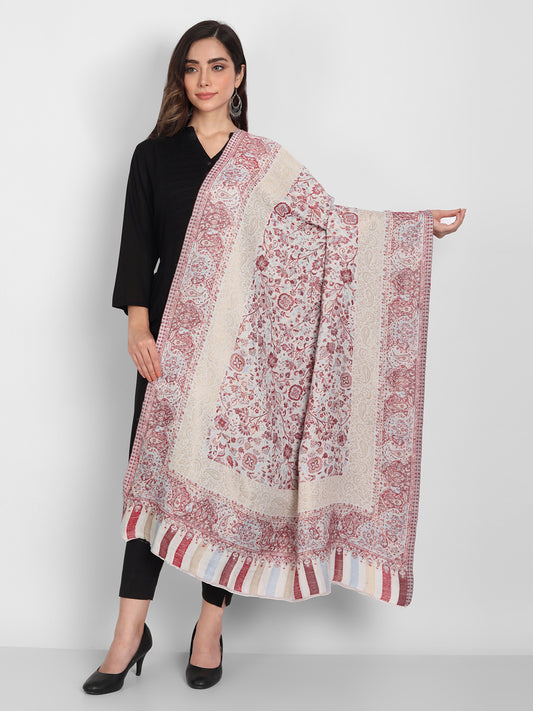 Kani Woven Shawl for Women in Zari Pattern | White