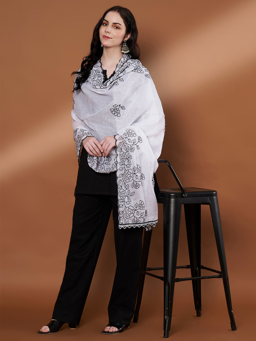 Pure Cotton Embroidered Dupatta for Women Pack of 2 | White and Black