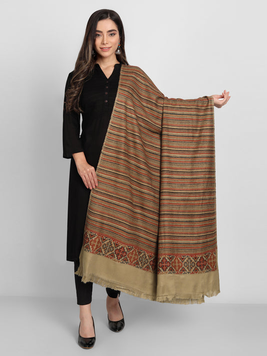 Kullu Stripes Himalayan Shawl for Women | Brown