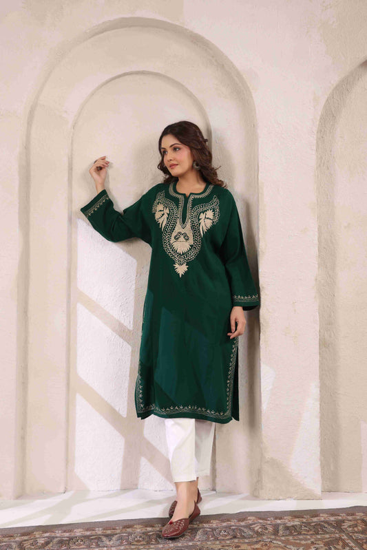 Kashmiri Pheran with Zari Embroidery | Green