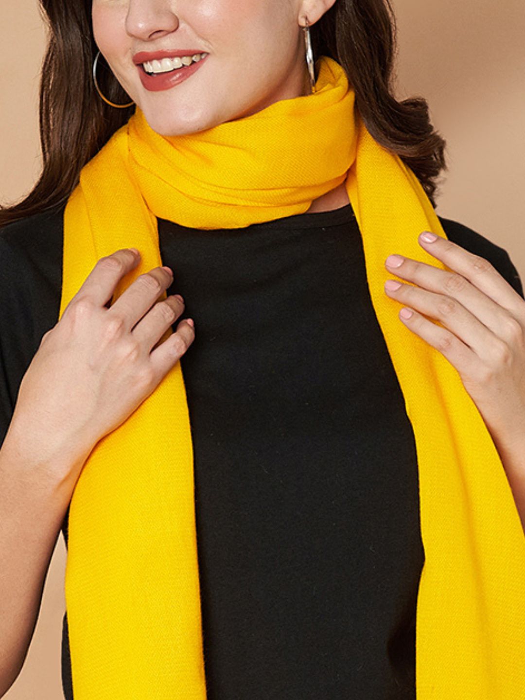 Plain Yellow Woolen Stole for Women | Yellow