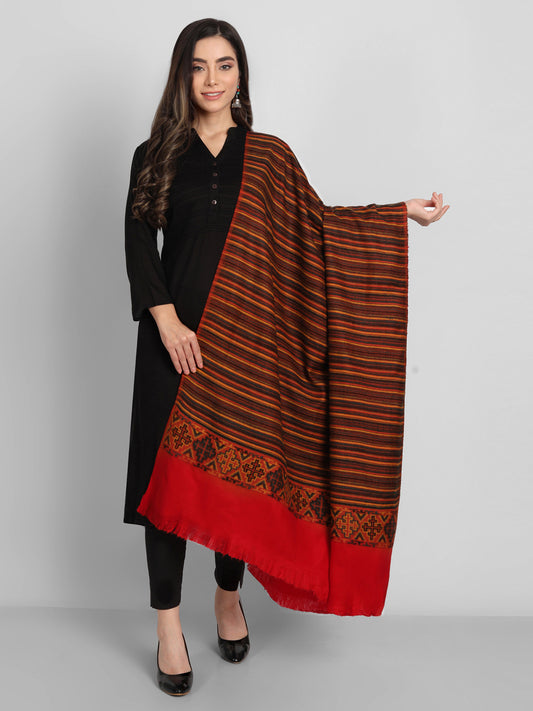 Kullu Stripes Himalayan Shawl for Women | Maroon
