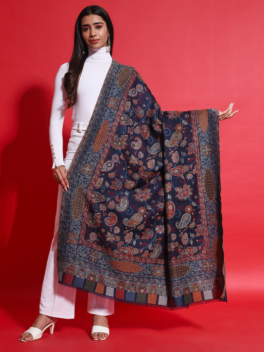 Kani Pure Wool Shawl for Women with Paisley Jaal Pattern | Blue