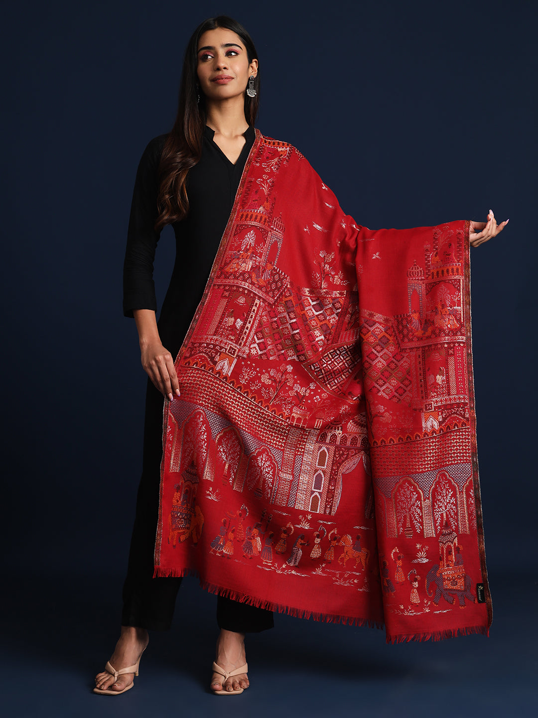 Kani Pure Wool Shawl for Women with Paisley Zari Pattern | Maroon