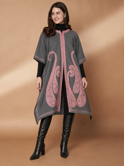 Paisley Embroidery Grey Pheran Shrug