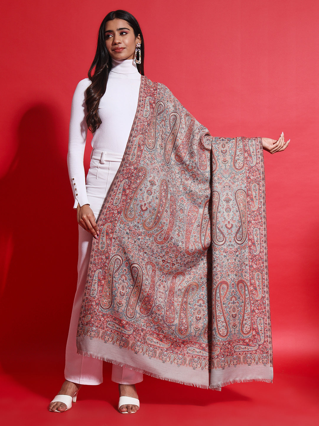 Kani Pure Wool Shawl for Women with Paisley Equisite Royal Pattern | Grey
