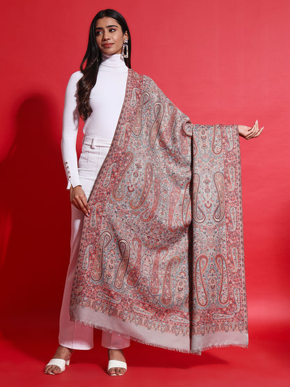 Kani Pure Wool Shawl for Women with Paisley Equisite Royal Pattern | Grey