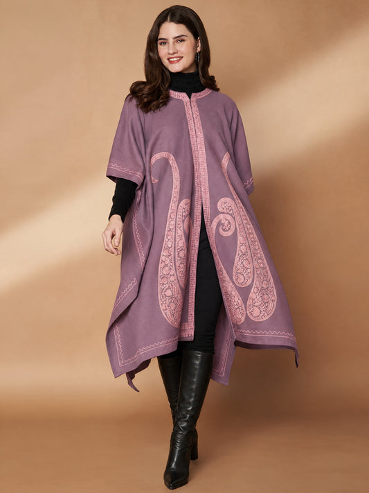 Paisley Embroidery Lavender Pheran Shrug