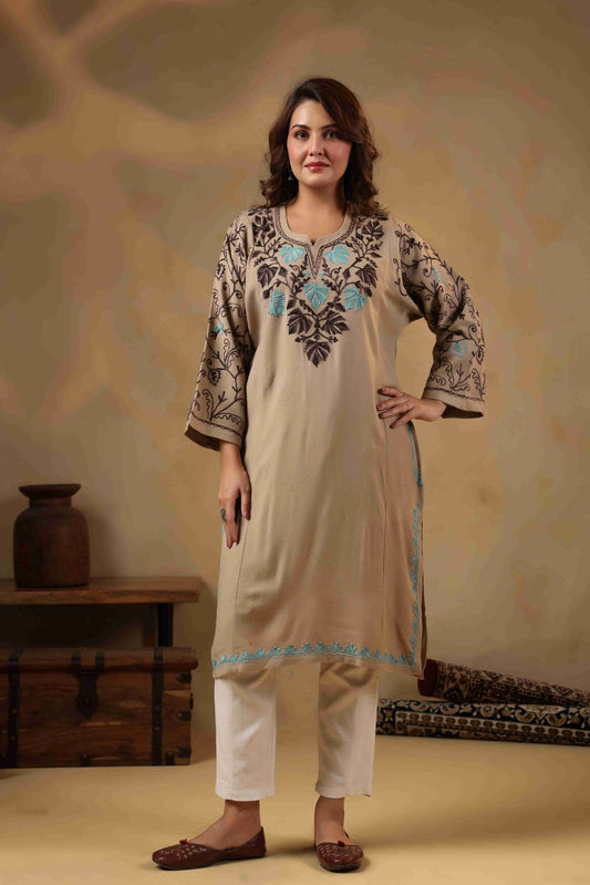 Chinar Embroidery Kashmiri Pheran | Beige