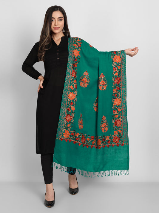 Women Aari Embroidered Stole | Seagreen