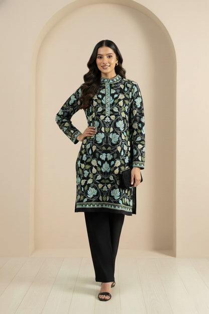 Floral Knitted Aari Embroidery Coord Set | Black