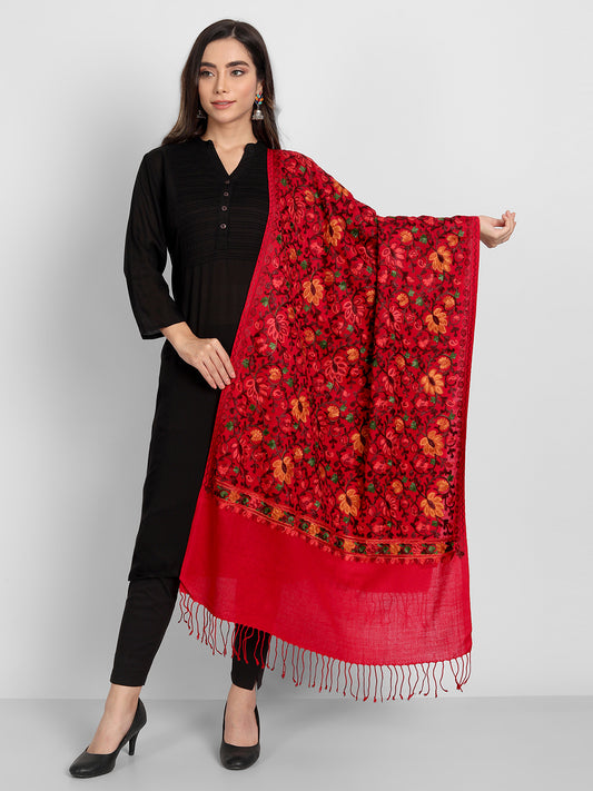 Women Aari Embroidered Stole | Red