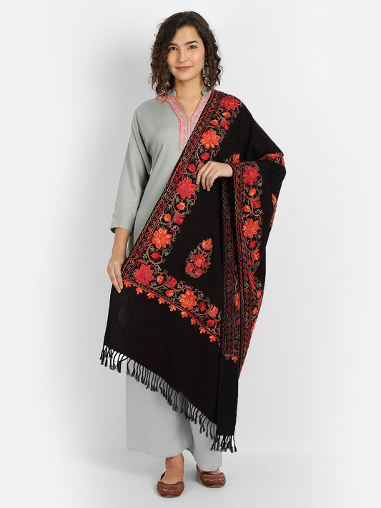 Women Aari Embroidered Stole | Black
