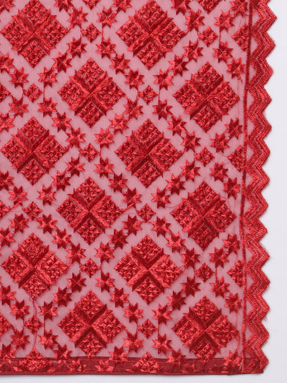Organza Phulkari Dupatta for Men with Heavy Embroidery | Maroon