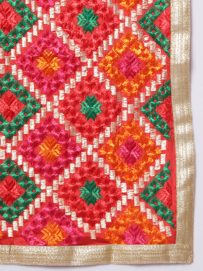 Punjabi Phulkari Dupatta with Heavy Embroidery | Red