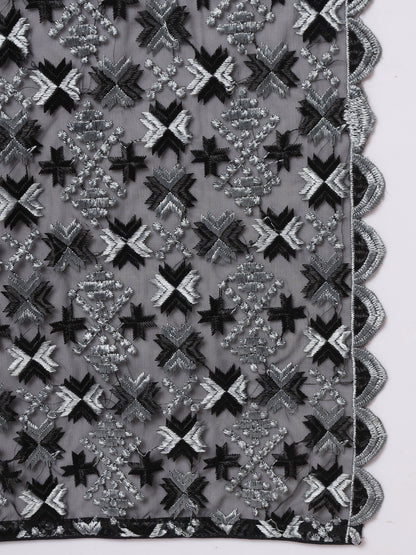 Organza Phulkari Dupatta for Men with Heavy Embroidery | Black