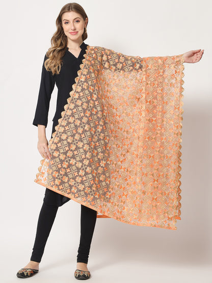 Organza Phulkari Dupatta with Heavy Embroidery | Peach