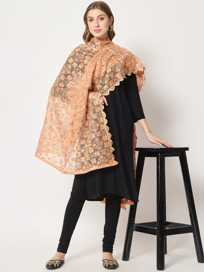 Organza Phulkari Dupatta with Heavy Embroidery | Peach