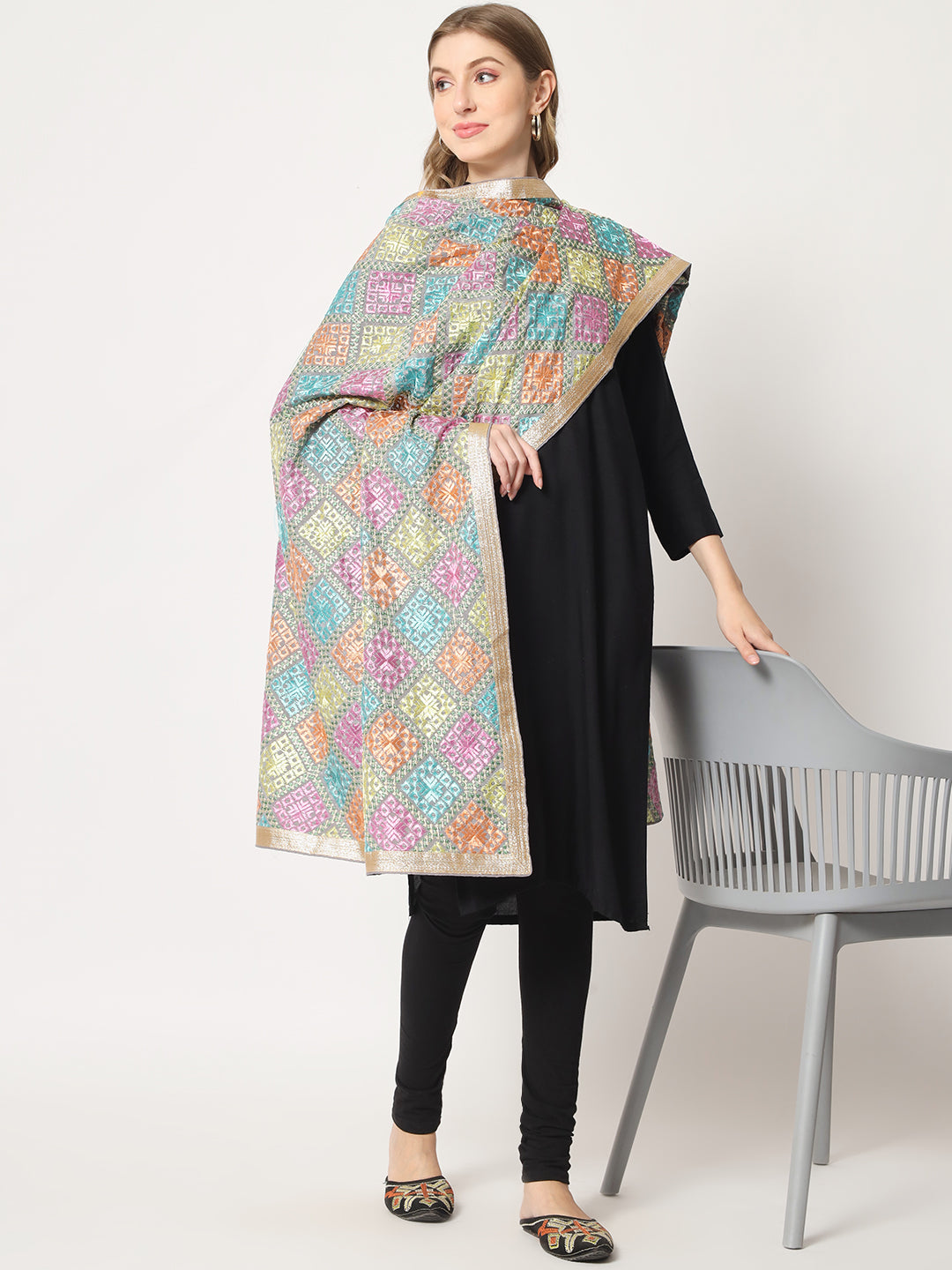 Punjabi Phulkari Dupatta with Heavy Embroidery | Multicolor