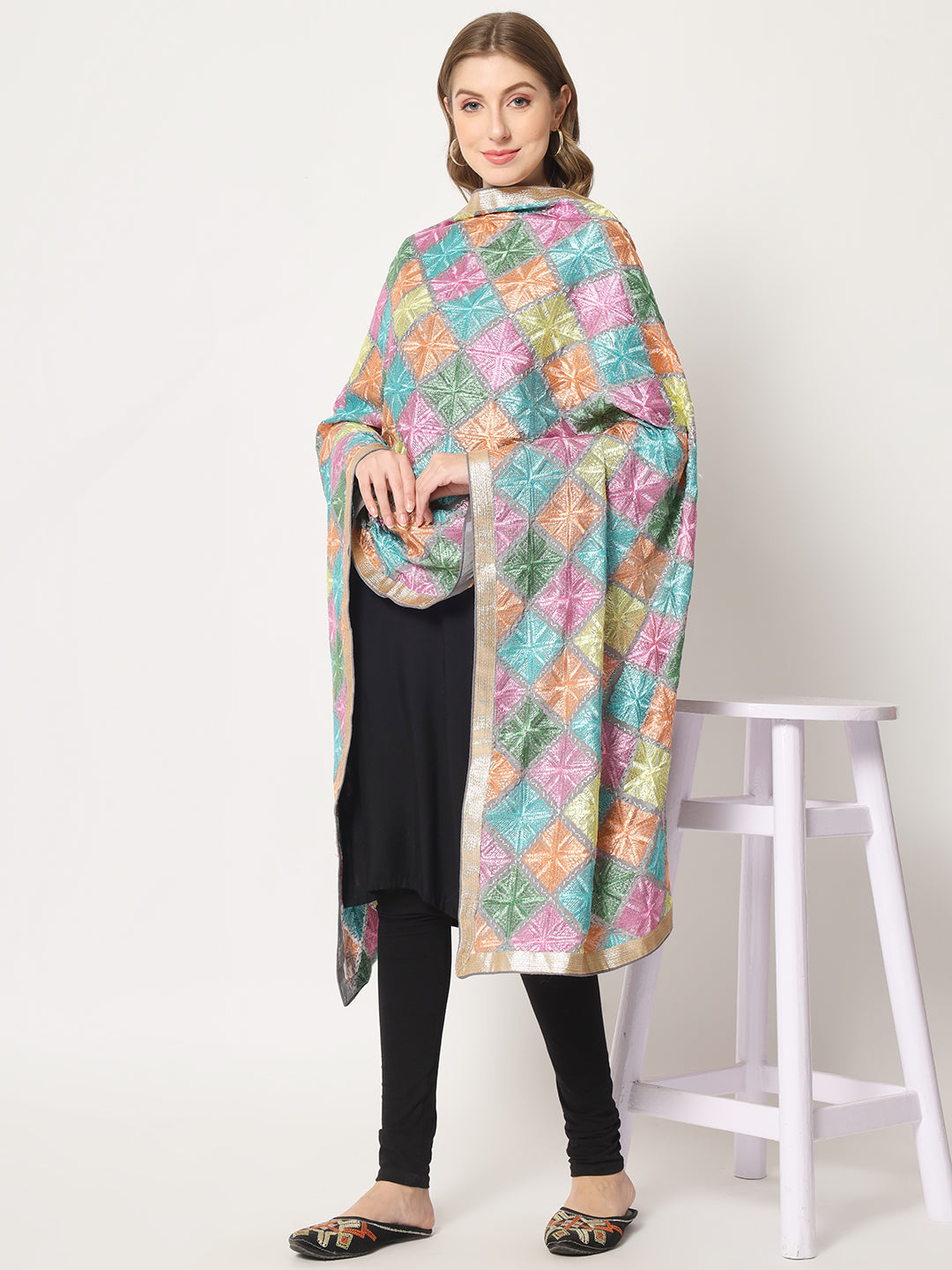Punjabi Phulkari Dupatta with Heavy Embroidery | Multicolor