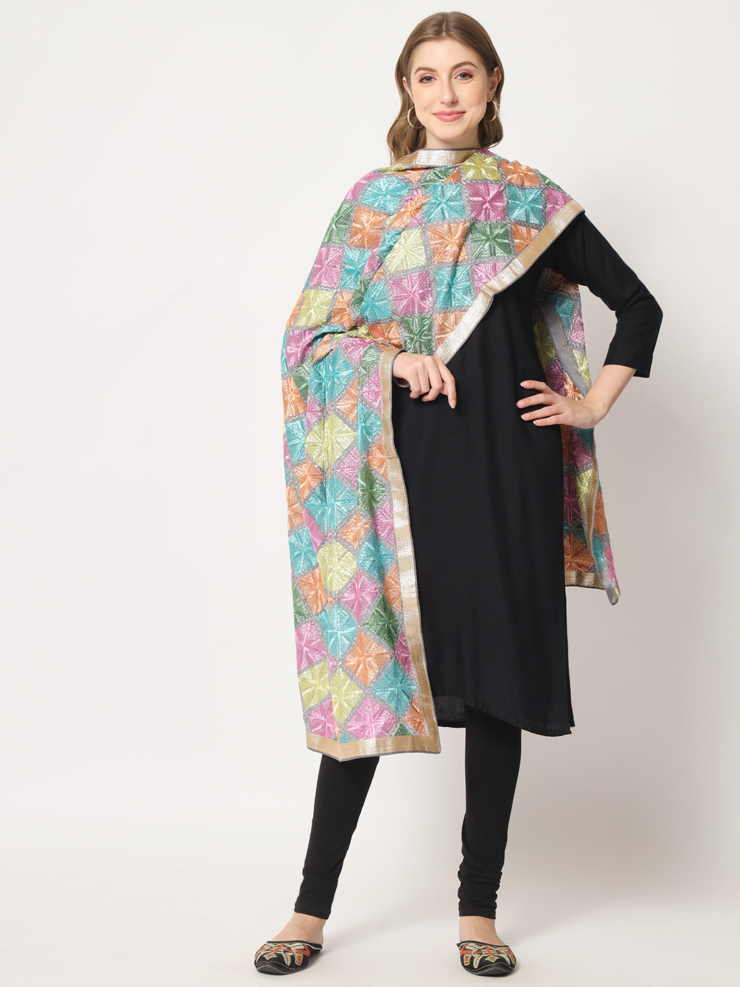 Punjabi Phulkari Dupatta with Heavy Embroidery | Multicolor