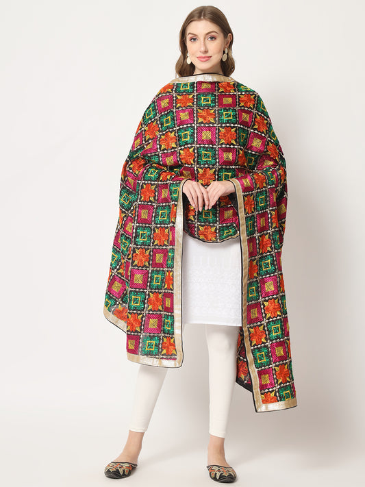 Punjabi Phulkari Dupatta with Heavy Embroidery | Black