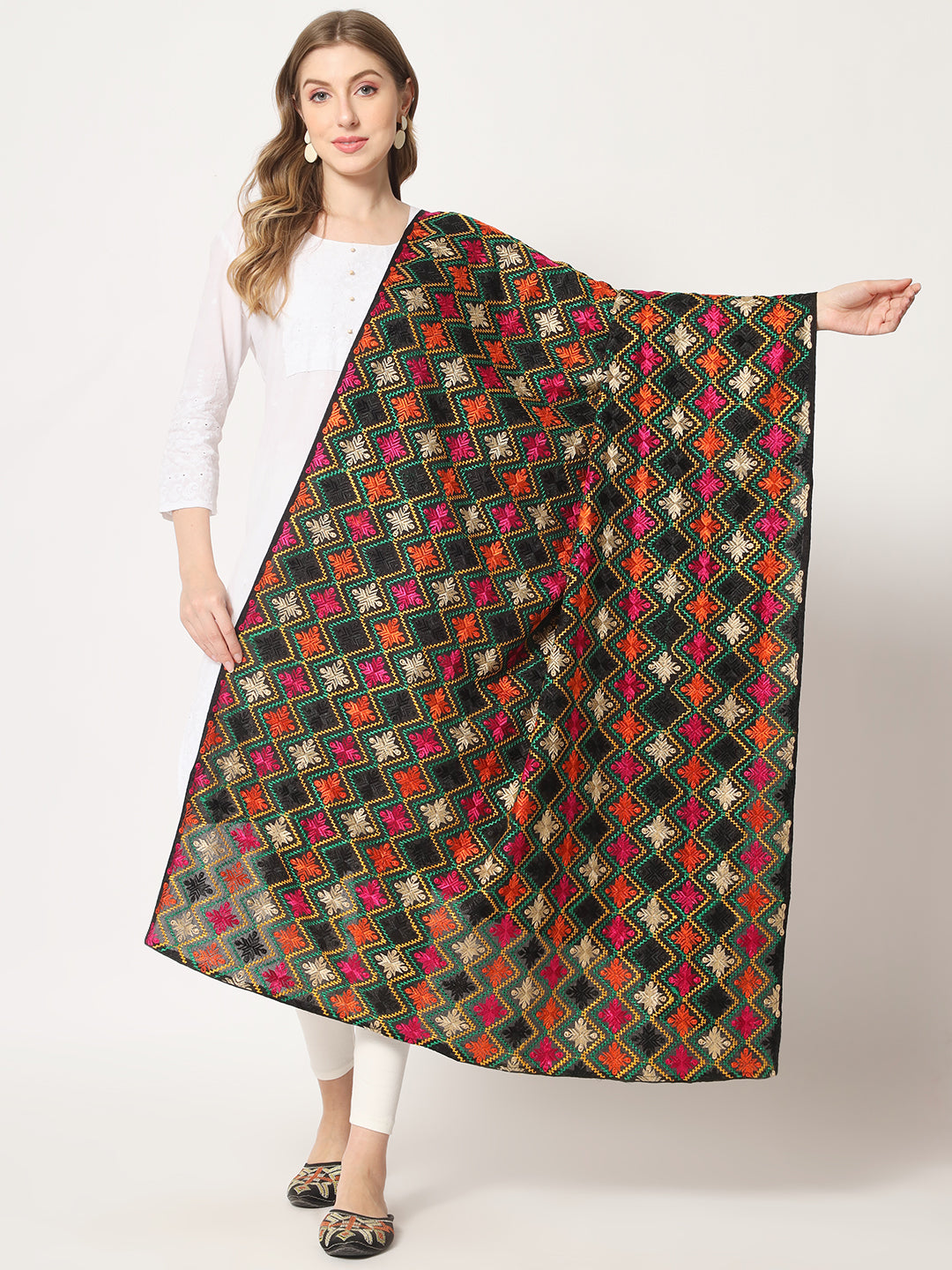 Punjabi Phulkari Dupatta with Heavy Embroidery | Black
