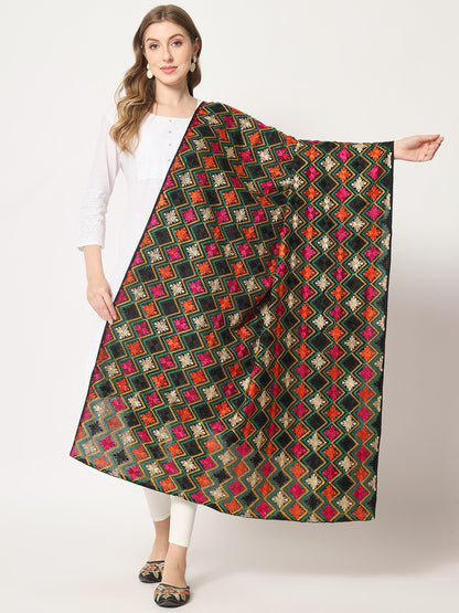 Punjabi Phulkari Dupatta with Heavy Embroidery | Black