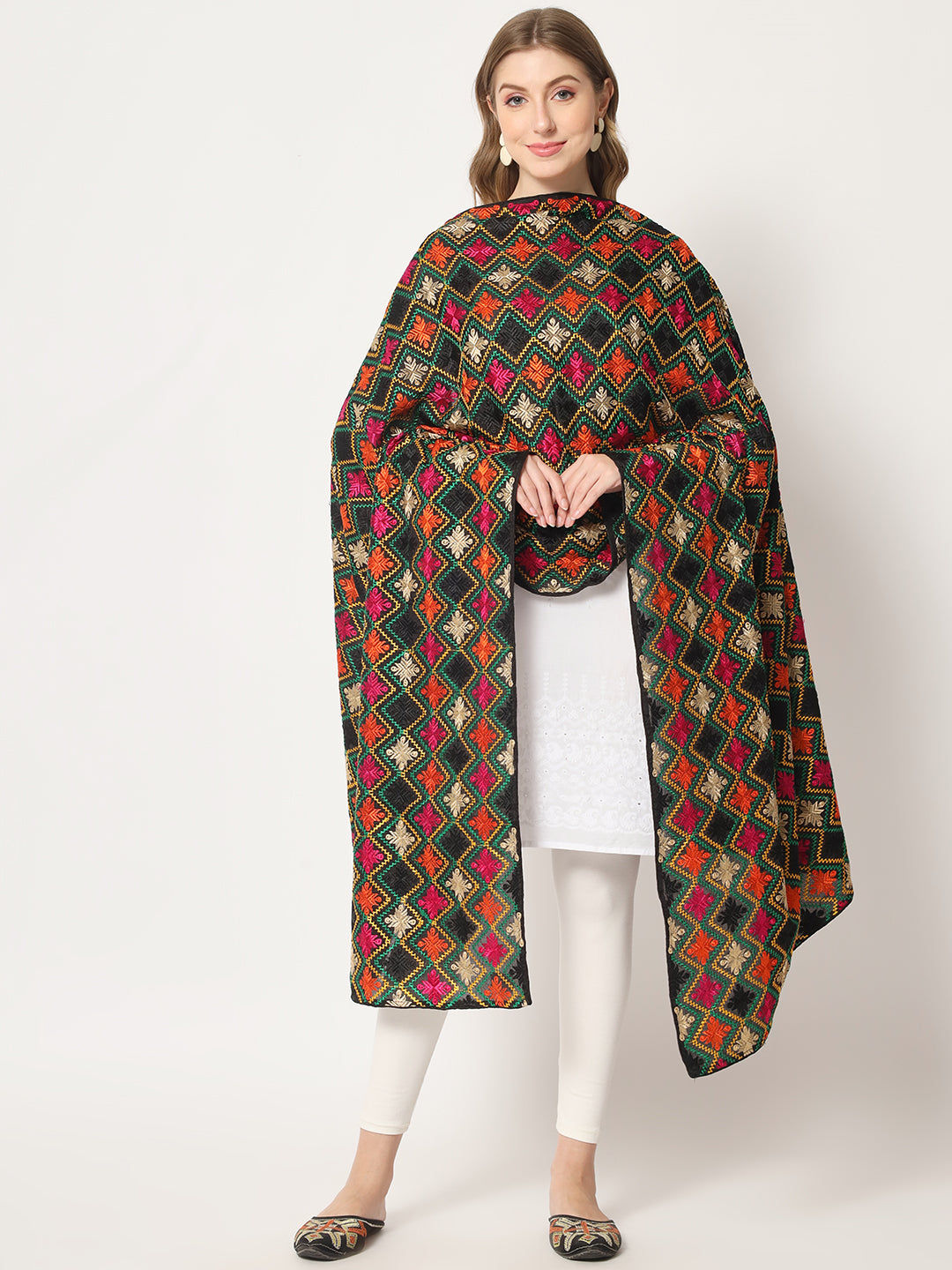Punjabi Phulkari Dupatta with Heavy Embroidery | Black