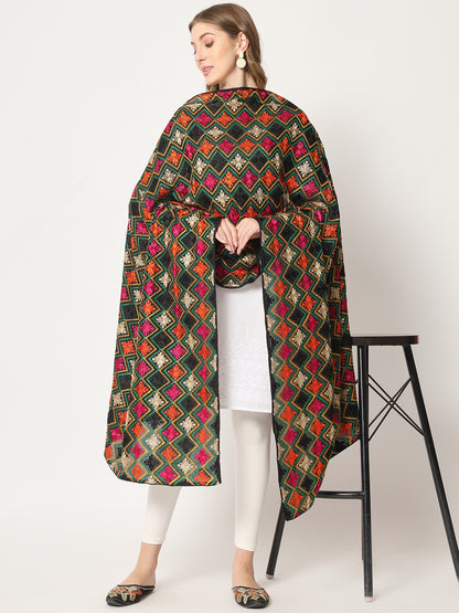 Punjabi Phulkari Dupatta with Heavy Embroidery | Black